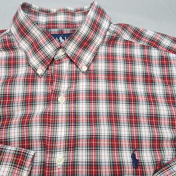 Ralph Lauren‎ Yarmouth Men's Red Tartan Button Up Sz 16 32/33 - Picture 4 of 5